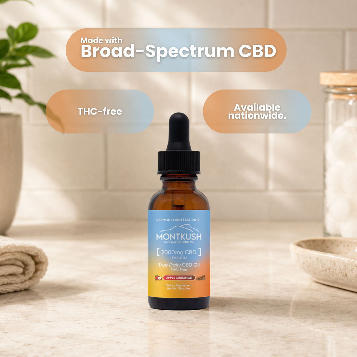 2000mg THC-Free CBD Oil – Apple Cinnamon | CBD Isolate Oil | MONTKUSH