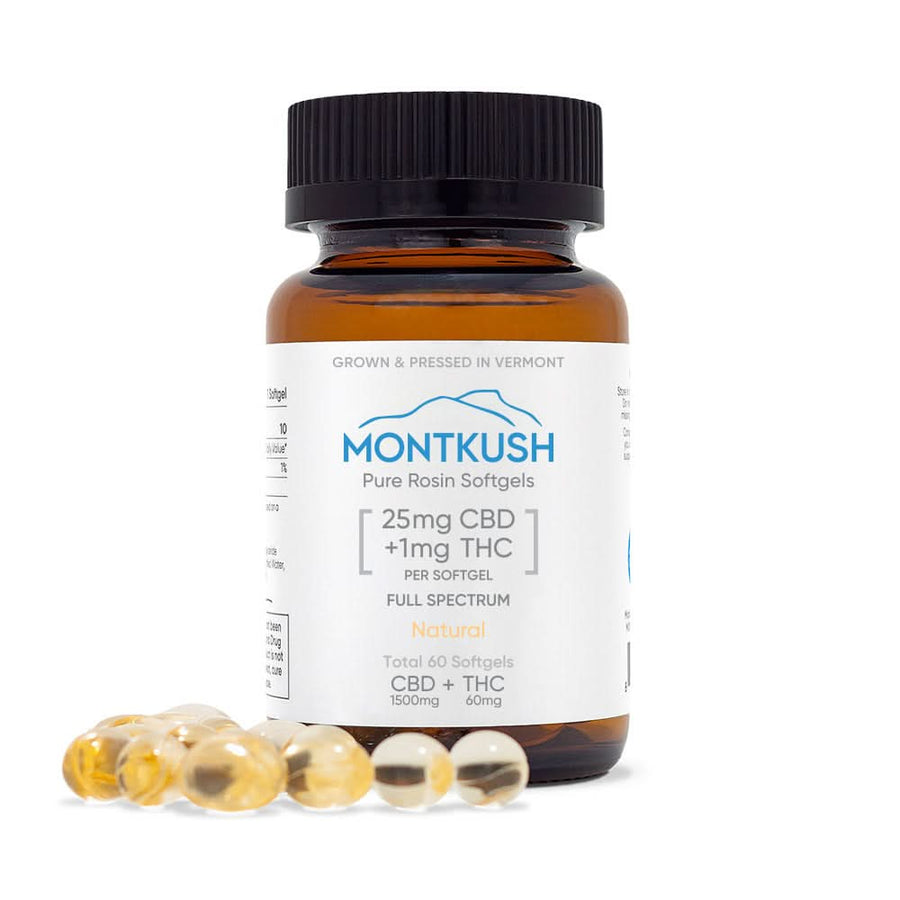 Pure Full Spectrum CBD Softgels - 25mg CBD + 1mg THC / 60-count