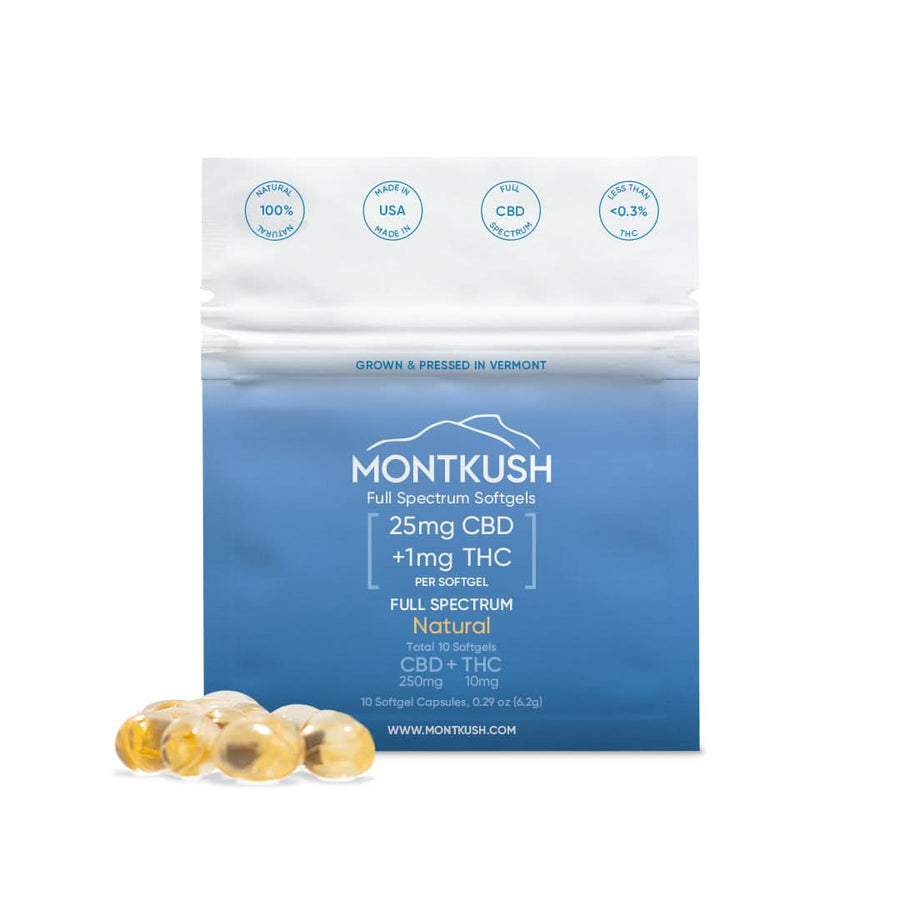 Pure Full Spectrum CBD Softgels - 25mg CBD + 1mg THC / 10-count