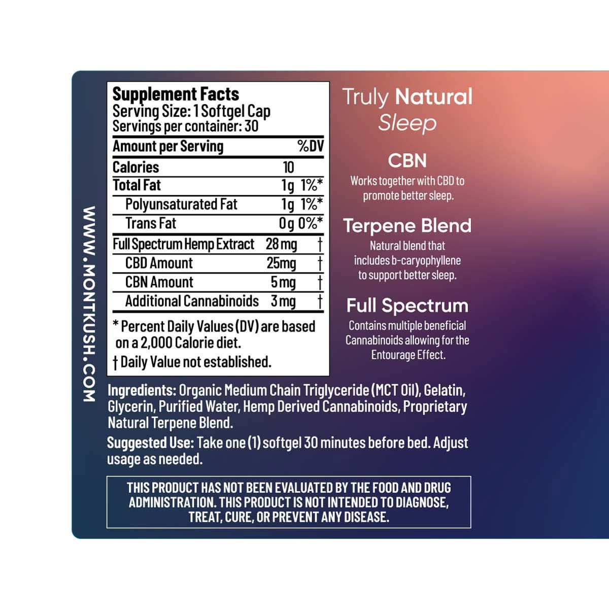 Left Panel label on true sleep softgel Supplement facts