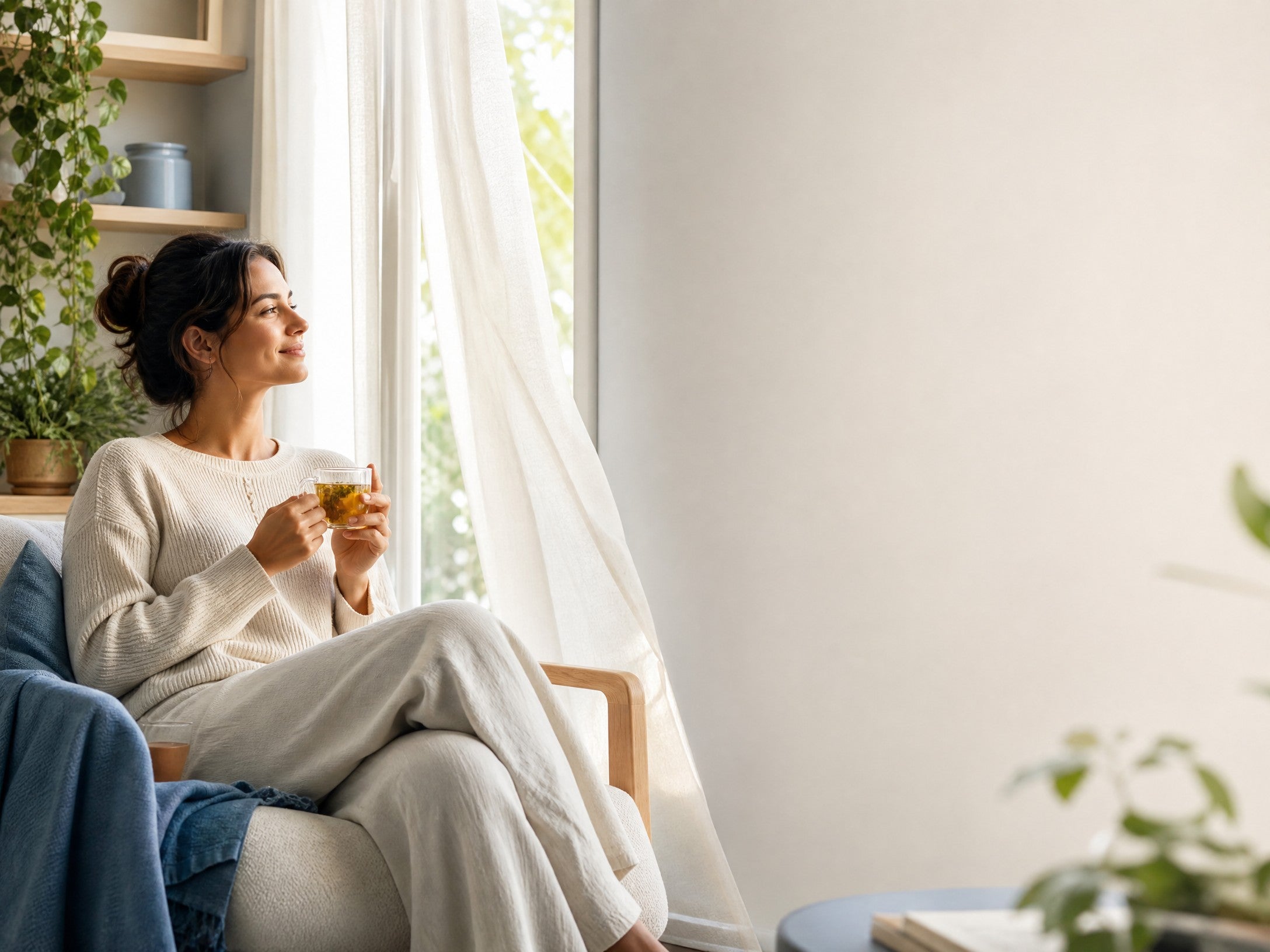 Adult enjoying a quiet tea break in a sunlit room